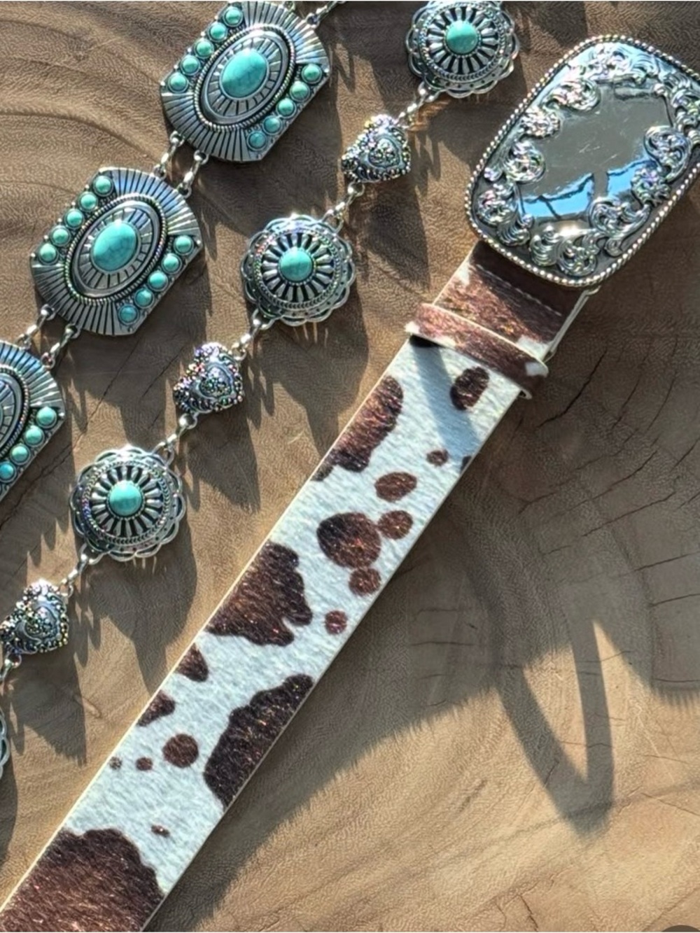 Cow Print and Silver Southern Statement Belt - Women Accessories